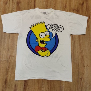 เสื้อยืดผ้าฝ้าย THE SIMPSONS 1997 EAT MY SHORTS CARTOON เสื้อลายการ์ตูน เดอะซิมป์สันส์