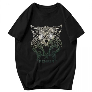 เสื้อยืดคอกลม แขนสั้น ผ้าฝ้าย พิมพ์ลาย Wolves Of Ragnarok Viking Fenrir