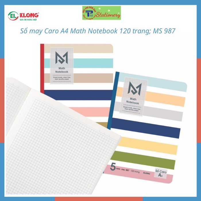 สมุดโน๊ตเย็บสันกาว 120,200 หน้า Caro A4 Klong สมุดบันทึกคณิตศาสตร์, สมุดบันทึก Klong MS 987,988