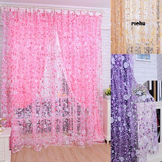 ม่าน❤Home Window Door Room Decoration Pastoral Sunflower Divider Sheer Voile Curtain