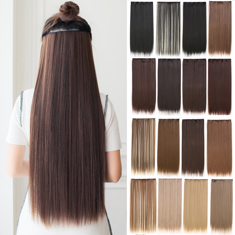 สังเคราะห์ห้าคลิปวิกผมผมยาวตรงวิกผมขยายสีดําสีน้ําตาลสีบลอนด์วิกขยาย