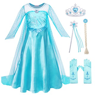 Cute Christmas Dress Up Girl Elsa Princess Dress Long Sleeve Princess Dress with Cape and Accessories