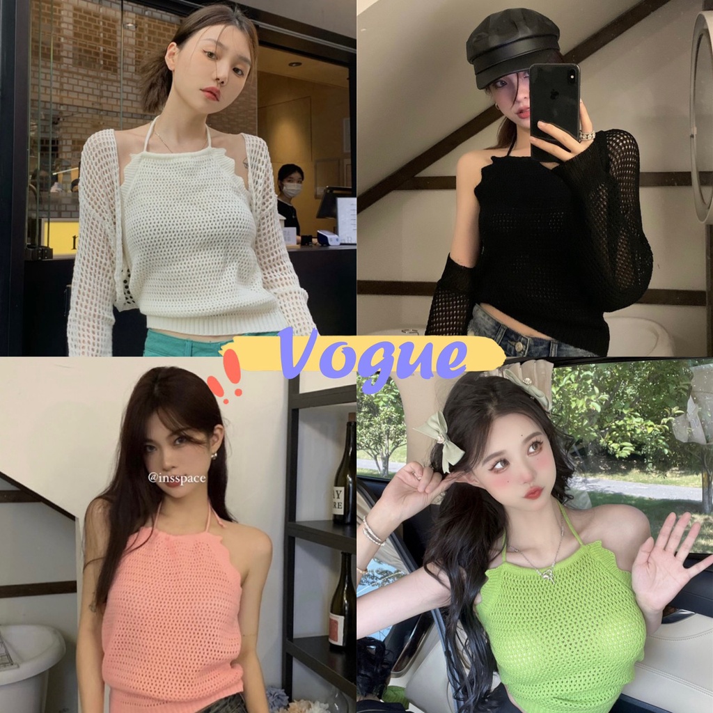Vogue​ ​พร้อมส่ง​ เสื้อถักไหมพรมคล้องคอ เว้าหลังสุดแซ่บ น่ารักมาก (52103) -N
