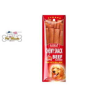 (รสเนื้อ)SLEEKY Chewy Snack - Strap แบบแผ่น 50g.