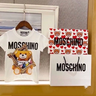 Moschino เสื้อยืดแขนสั้น ผ้าฝ้ายแท้ พิมพ์ลายหมี สําหรับผู้ชาย และผู้หญิง