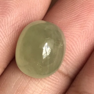 11.79 CT. พลอยกรีนแซฟไฟร์ หลังเบี้ย เผาใหม่ NATURAL GREEN SAPPHIRE MADAGASCAR GLASS FILLED OVAL CABOCHON