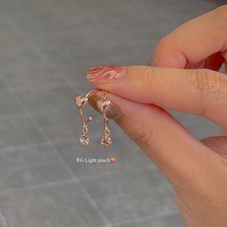 SissyJewelry // ต่างหูเงินแท้ รุ่น Heart w/ gem drop hoop stud (rosegold-plated)