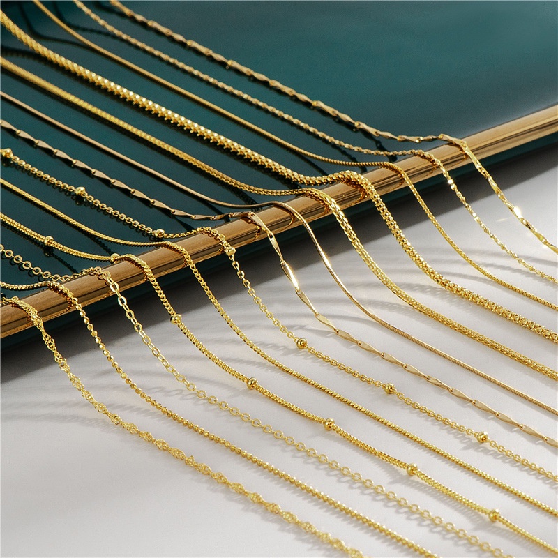 18k Gold Chain 925 silver Plated Gold สร้อยคอผู้หญิงความยาวที่แตกต่างกัน 18K Gold หญิงขายส่งที่เรียบ