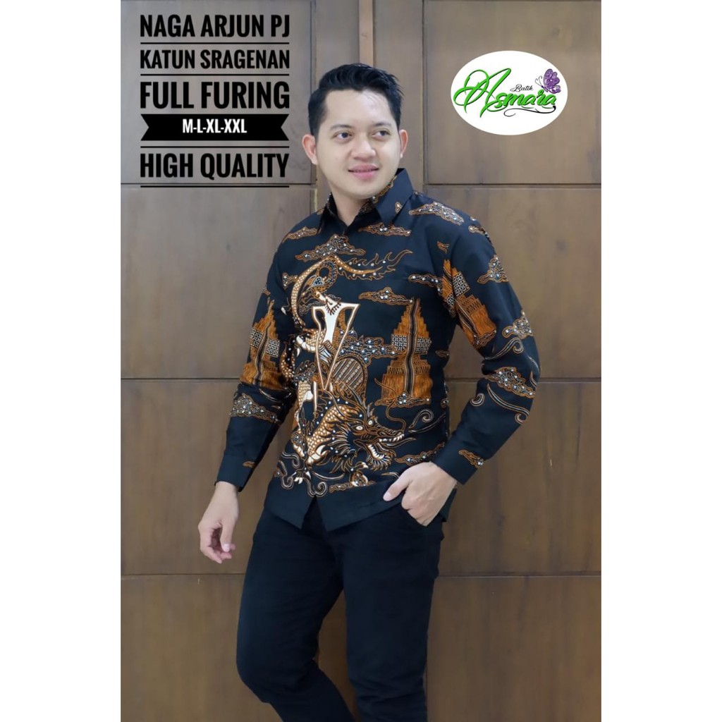 KEMEJA NAGA ARJUN ASMARA MENS BATIK SHIRT SOLO LONG SHORT SLEEVE LINEN PREMIUM ORIGINAL TOP