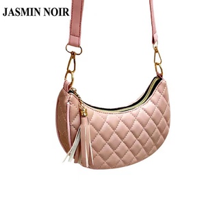 Jasmin NOIR กระเป๋าถือ กระเป๋าสะพายไหล่ ลายสก๊อต ประดับพู่ แฟชั่นสําหรับสตรี