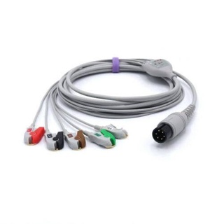 สายวัดคลื่นไฟฟ้าหัวใจ 5ลีด แบบหนีบ AHA คอนเนกเตอร์ 6pin ECG cable 5 leads Pinch AHA