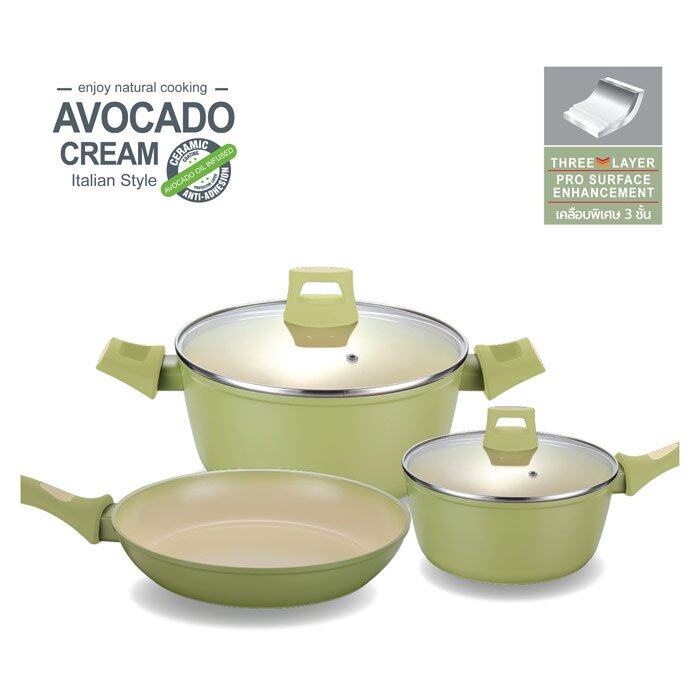 ชุดเครื่องครัว 5 ชุดหม้อกระทะ Besico รุ่น The Avocado ผลิตจากอะลูมิเนียมคุณภาพสูง เคลือบเซรามิกหนา 3