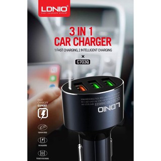 LDNIO C703Q หัวชาร์จในรถ aluminum 36W 3 USB Quick Charge 3.0 carcharger