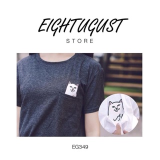 EG349 : เสื้อยืดสกรีนลายแมวชูนิ้วกลาง