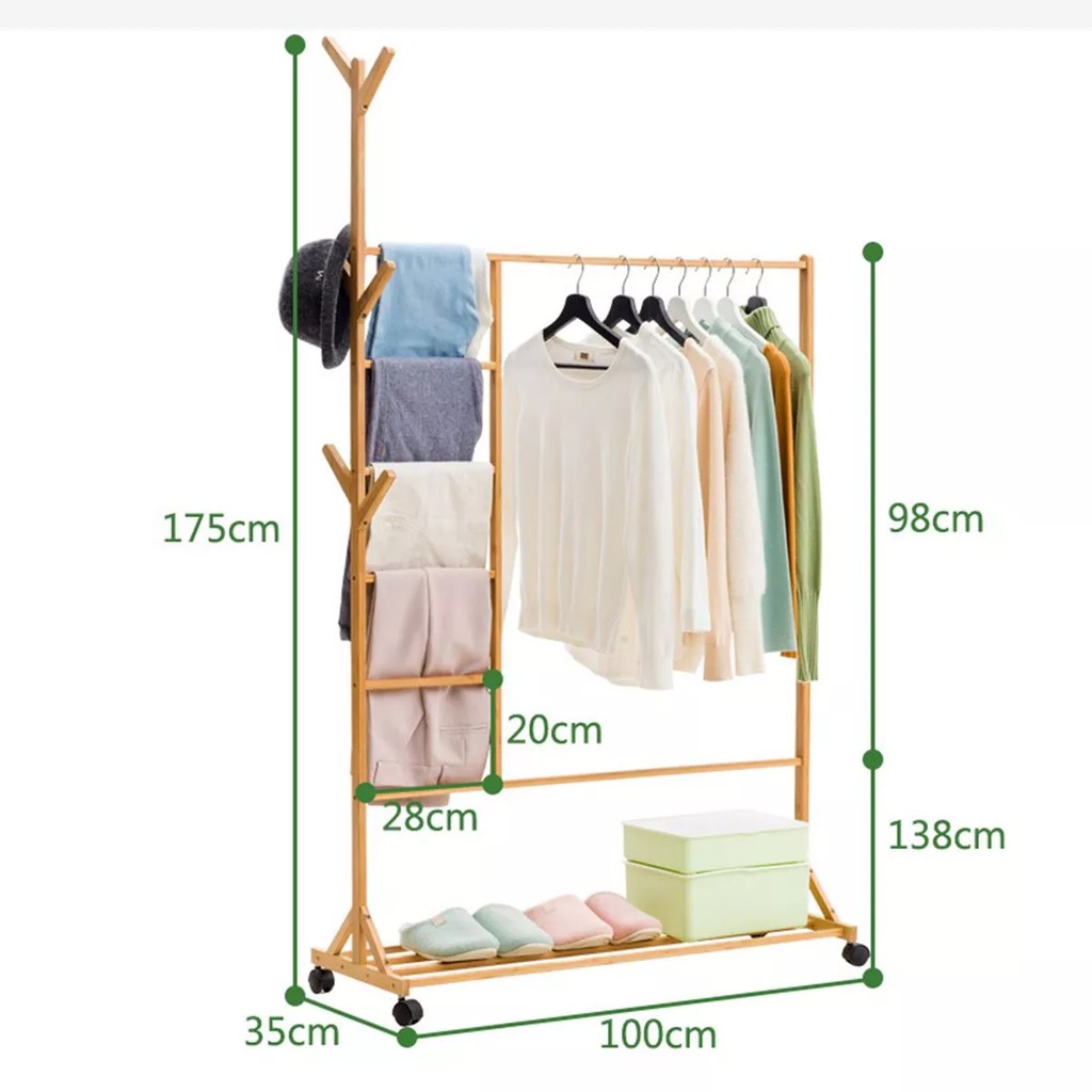 Wood Clothes Hanger Coat Rack Floor Standing Clothes Hanging Storage Shelf Clothes Organization Bedroom Furniture Garmen Shopee Thailand