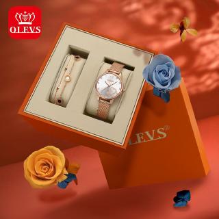 OLEVS นาฬิกาข้อมือควอตซ์ สเตนเลส กันน้ำ เรืองแสง สำหรับผู้หญิง