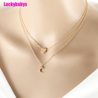 Luckybabys เครื่องประดับแฟชั่นสตรี สร้อยคอหลายชั้น จี้หัวใจ
