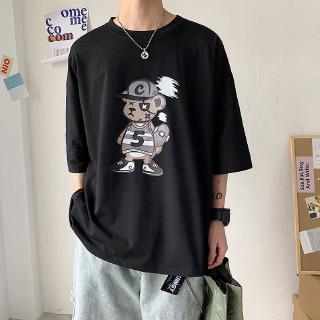ฮิปฮอป แนวสตรีท เสื้อยืดคอกลมแขนสั้น Oversize ผู้ชาย สไตล์เกาหลี แฟชั่น ลายการ์ตูน Men Short Sleeve T-Shirt(สีขาว สีดำ สีน้ำเงิน) M-2XL