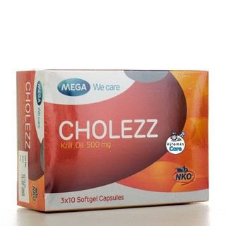 Exp.7/24 (30 เม็ด) Mega We Care Cholezz (Krill Oil 500mg) โคเลซซ์ (คริล ออยล์ 500 มก.)