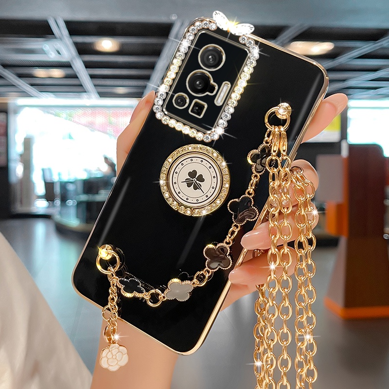 เคสโทรศัพท์มือถือ ลายใบโคลเวอร์ พร้อมแหวนคล้องไหล่ สําหรับ Samsung A03s J6 J4 Plus 2018 S22 Ultra Note 10 9 8 S10 Lite S9 S8