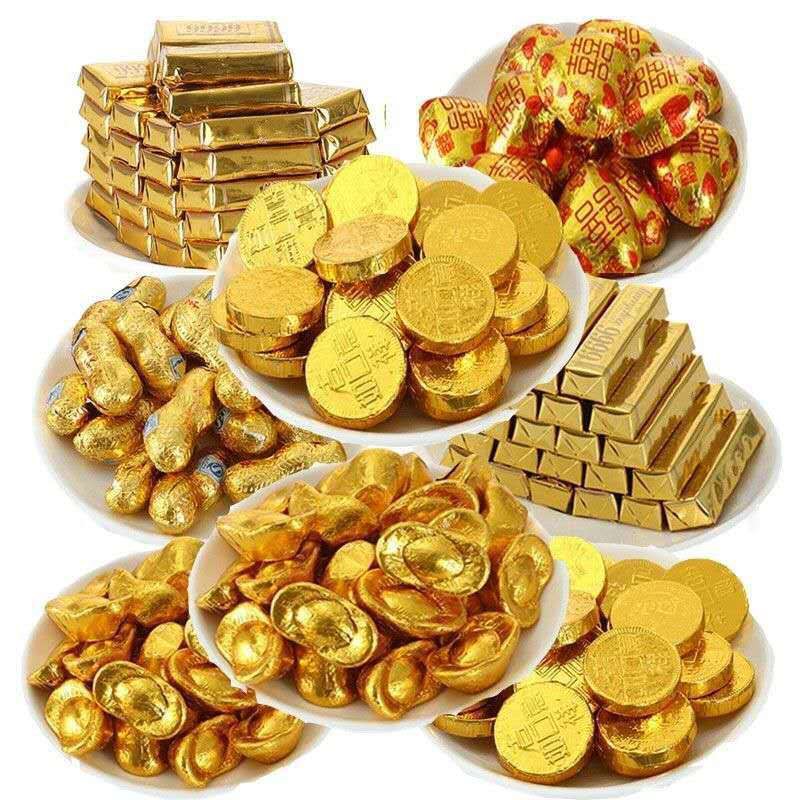 เหรียญทอง แท่งทอง ทองคำแท่ง ช็อคโกแลตถั่วลิสงทอง ช็อคโกแลตตกแต่งเค้ก
