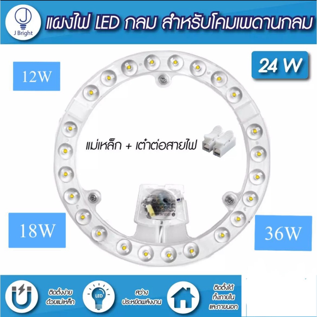 หลอดไฟLED ไฟกลม สีขาว หลอดไฟLED 12W/18W/24W /36W/48Wไฟแอลอีดี ใช้แทนไฟกลมแบบเก่า แผงไฟled 24W ใช้ไฟ220V มีแม่เหล็ก
