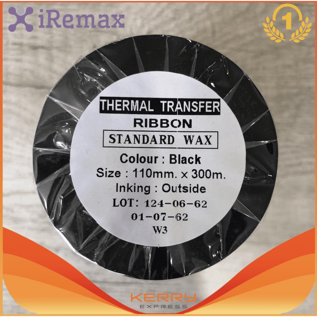 iRemax หมึกพิมพ์บาร์โค้ด Transfer Ribbon Premium Wax ขนาด 110mmx300M PACK 1 ม้วน ริบบอนสำหรับเครื่อง