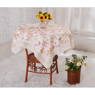 ผ้าคลุม  สีม่วง ลายดอกเล็ก ขอบลูกไม้ [สินค้าพร้อมส่ง]