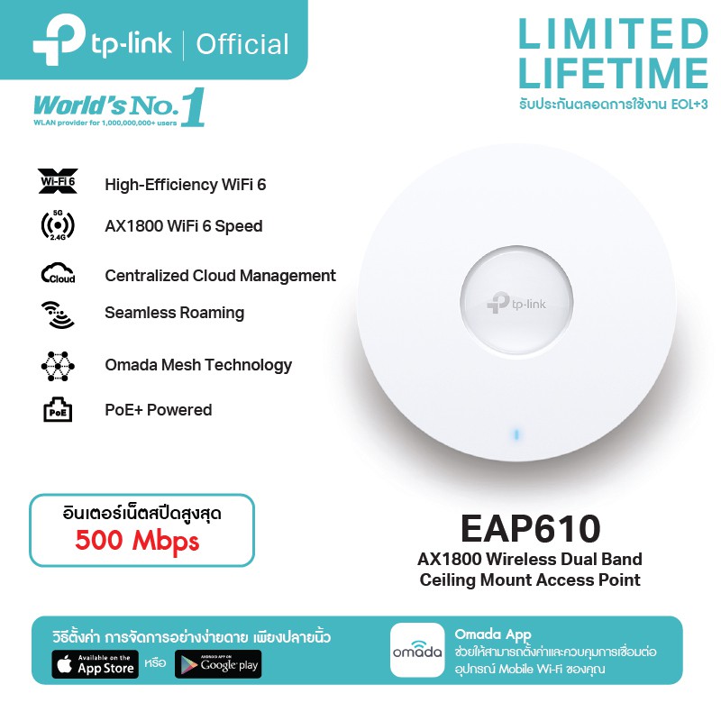 TP-Link EAP610 AX1800 Wireless Dual Band Ceiling Mount WiFi 6 Access Point ราคา ถูกที่สุด ดีลบีเคเค แกลเลอรีภาพที่ 2