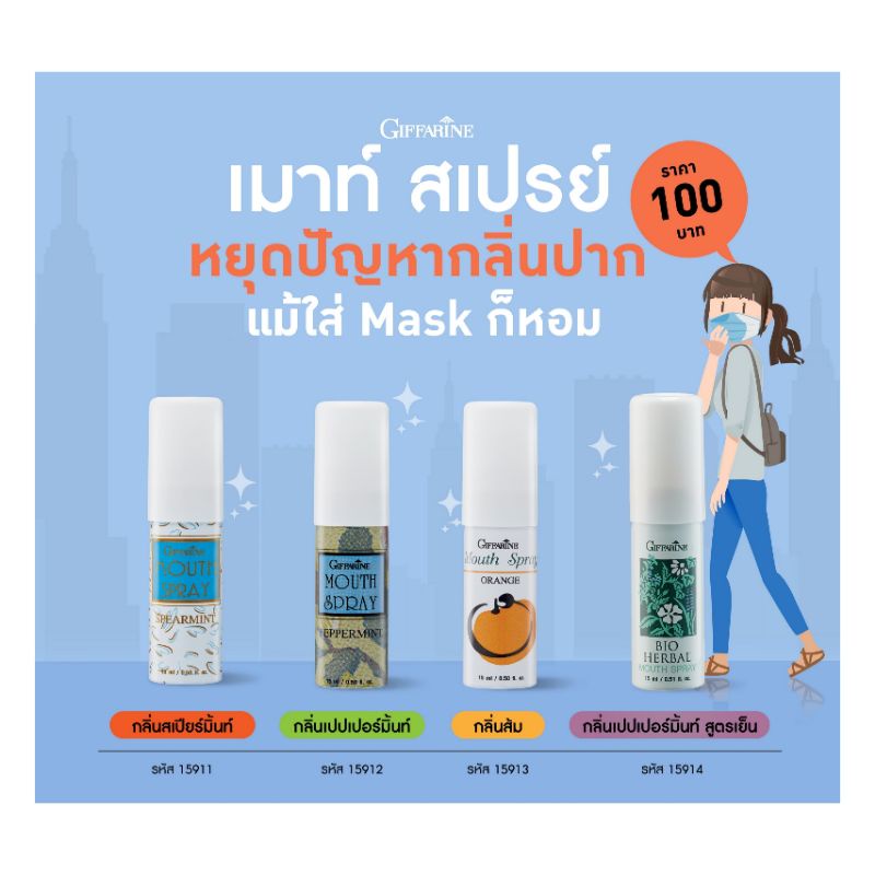 สเปรย์ดับกลิ่นปาก สเปรย์ระงับกลิ่นปาก เม้าท์สเปรย์ Giffarine-Bio-Herbal Mouse Spray ดับกลิ่นปาก