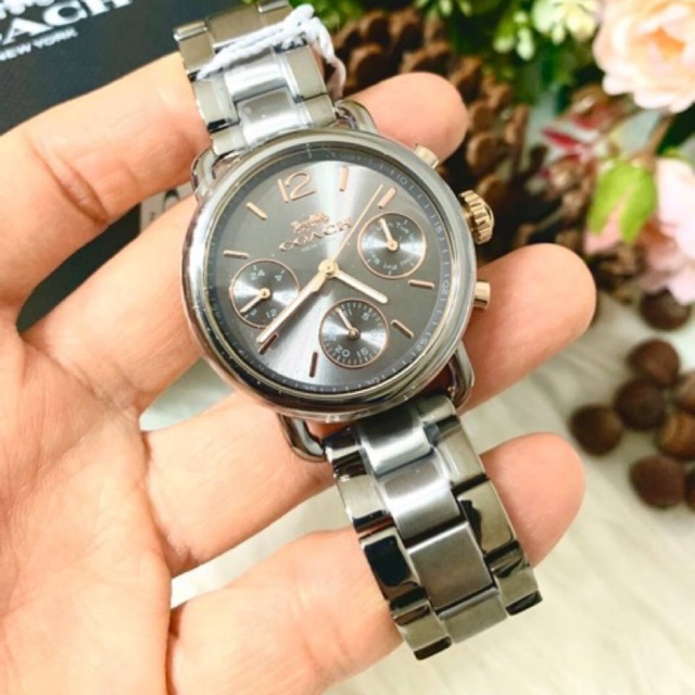 (ผ่อน0%) นาฬิกา COACH Delancey Sport Grey Dial Men's Watch #14502841 สายสแตนเลส สีรมควัน