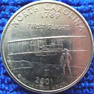 เหรียญ​หมุนเวียน​USA, ใช้แล้ว, 0.25 USD, State quarter, North Carolina,ปี 2001,#0782