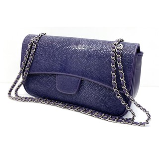 กระเป๋าหนังปลากระเบนแท้ สีม่วง มีสายสะพาย Crossbody Bag