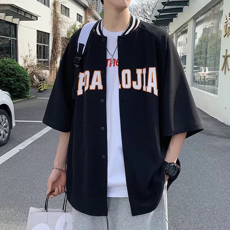 เสื้อแจ็กเก็ตเบสบอล แขนสั้น พิมพ์ลายตัวอักษร สไตล์อเมริกัน แฟชั่นฤดูร้อน สําหรับผู้ชาย และผู้หญิง 2022