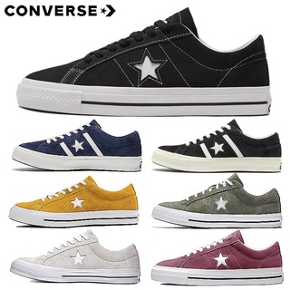 Converse One Star pro หนังนิ่มสีดำคลาสสิกวินเทจรองเท้าผ้าใบลำลองสำหรับผู้ชายและผู้หญิง