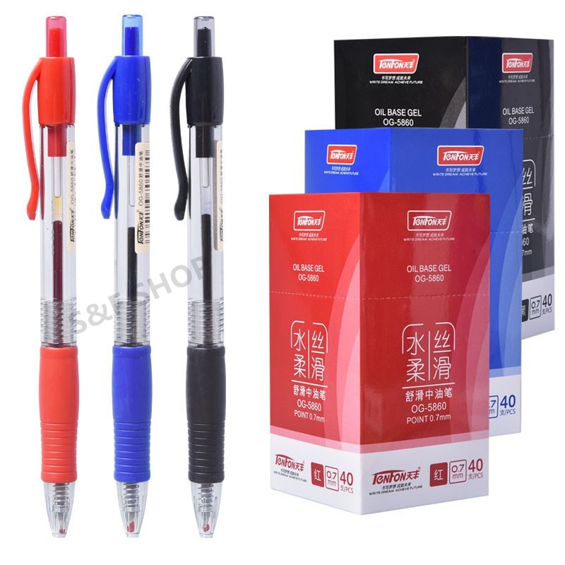 ราคาถูก ปากกา ปากกาหมึกน้ำมัน OG-5860 0.7 mm.(ราคาต่อ/กล่อง) ด้ามพาสติกใสหุ้มยาง จับถนัดมือ หมึกเข้มเขียนลื่น #ปากกา
