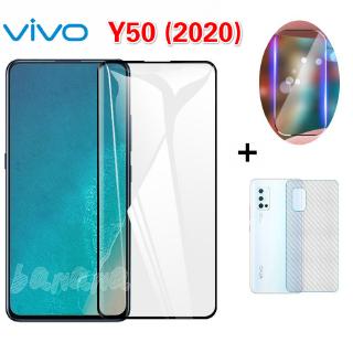 ( 3 In 1 ) Vivo Y12s Y50 2020 ฟิล์มกระจกแบบเต็มจอ + ฟิล์มคาร์บอนไฟเบอร์ + เลนส์กล้องสําหรับ