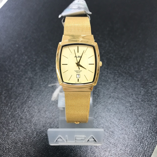 นาฬิกาข้อมือผู้หญิง ALBA รุ่น DA063A เรือนทอง หน้าปัดทอง สายถัก