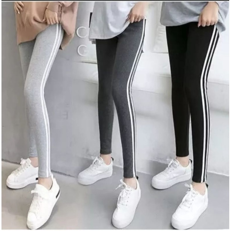 Putih นําเข้า White List Leggings เลกกิ้งผู้หญิง เลกกิ้งสปอร์ต เลกกิ้งแถบสีขาวล้วน
