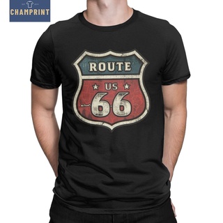 เสื้อยืดคอกลม แขนสั้น ผ้าฝ้ายแท้ พิมพ์ลาย Route 66 America Highway สําหรับผู้ชาย เหมาะกับงานปาร์ตี้