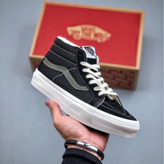 Vans SK8 Mid Mid Olive Green Side Stripe Classic รองเท้าผ้าใบลําลอง สีดํา เหมาะกับการเล่นสเก็ตบอร์ด -1689