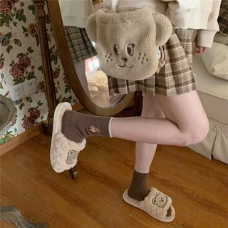 [พร้อมส่ง🐻]รองเท้าใส่ในบ้าน รองเท้าสลิปเปอร์ slipper ลายหมี พื้นยางมีกันลื่น ขนนุ่มฟูมาก
