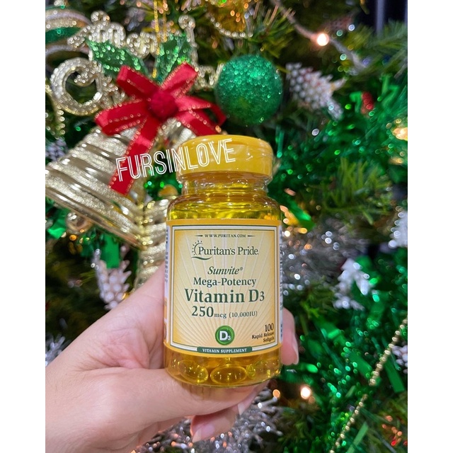 [พร้อมส่ง] วิตามินดี3 Puritan’s Pride Vitamin D3 10000iu 100ซอฟเจล