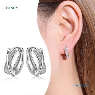 Fancy ใหม่ ต่างหูห่วง เข็มเงิน 925 ประดับคริสตัล น่ารัก หรูหรา เครื่องประดับ สําหรับผู้หญิง