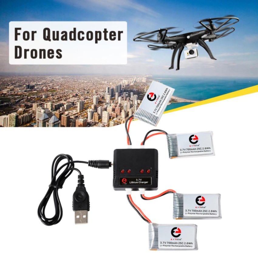e+Value 4 in 1 เครื่องชาร์จ + แบตเตอรี่ Lipo 4x 3.7V 700mAh สำหรับ  Syma X5C X5A F5C