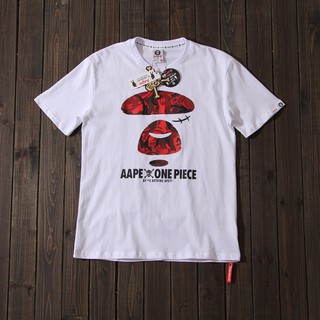 เสื้อยืดผ้าฝ้าย เสื้อยืด ผ้าฝ้าย 100% พิมพ์ลายวันพีช Aape X สําหรับผู้ชาย