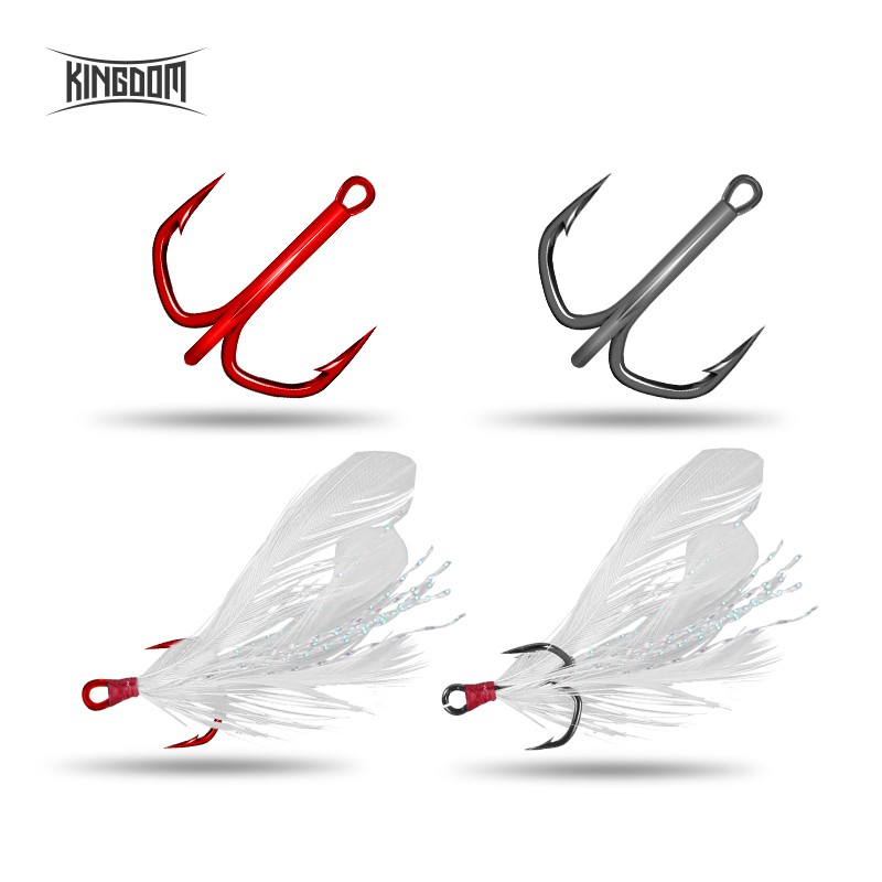 Kingdom Carbon Steel Fishing Hooks Treble Sharp Strong Barb 4# 6# 8# 10# Stiff Anti-corrosion Durabl