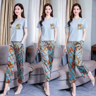 no 1 shop ชุดเซ็ด 2ชิ้น ผญ สไตล์เกาหลี2ชิ่นชุดสวมใส่ผู้หญิงขนาดพิเศษผู้หญิงแขนสั้นเสื้อผ้าชุดกีฬาผู้หญิง ชุด2022