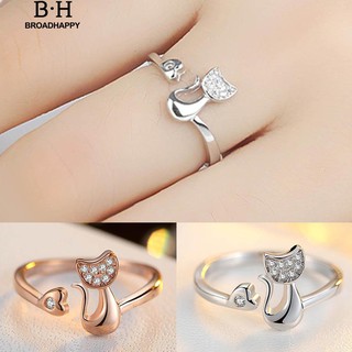 💘broadhappy💍1 ชิ้น Cubic Z Irconia สัตว์น่ารักแมวน้อยหัวใจเปิดแหวนแฟชั่น แหวนเกลี้ยง