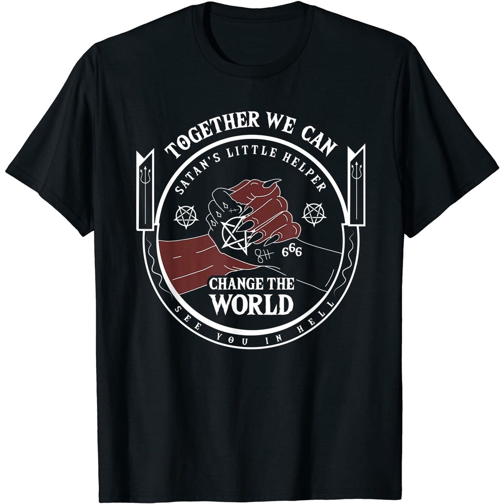 ผู้ช่วยตัวน้อยของซาตานยอดนิยมมือชั่วร้ายปีศาจซาตานรูปดาวห้าแฉก666ตลกวันพ่อเสื้อยืด